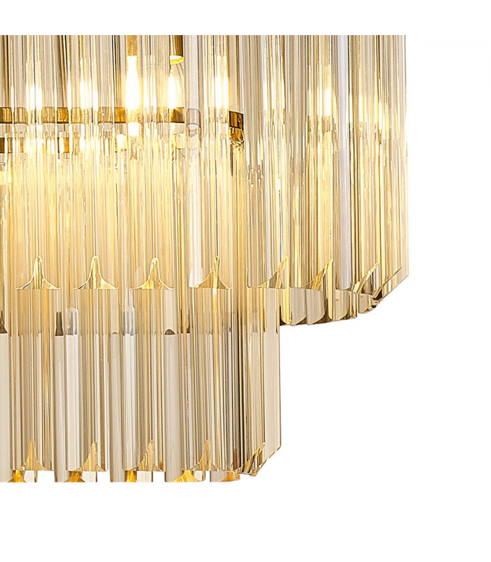 Poland Ceiling Pendant Rectangle 5 Light E14 Brass Cognac Sculpted Glass-8