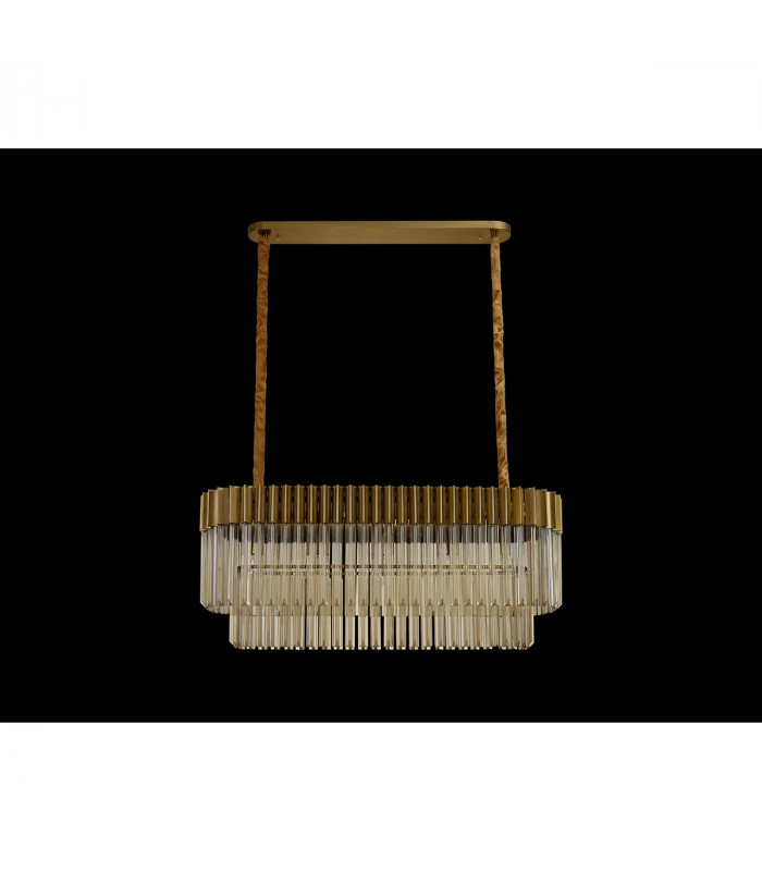 Poland Ceiling Pendant Rectangle 5 Light E14 Brass Cognac Sculpted Glass-9