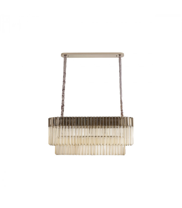 Poland Ceiling Pendant Rectangle 5 Light E14 Polished Nickel Cognac Sculpted Glass-4
