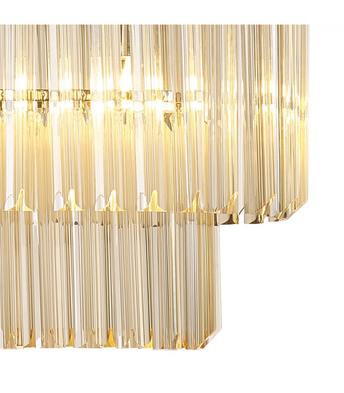 Poland Ceiling Pendant Rectangle 5 Light E14 Polished Nickel Cognac Sculpted Glass-7