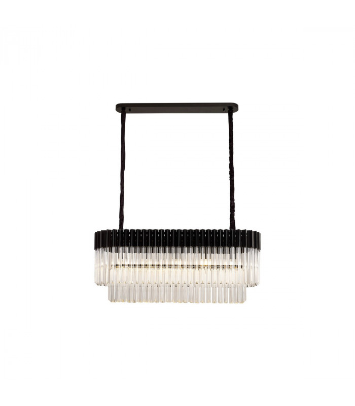 Poland Ceiling Pendant Rectangle 5 Light E14 Matt Black Clear Sculpted Glass Item Weight: 21.2kg-1