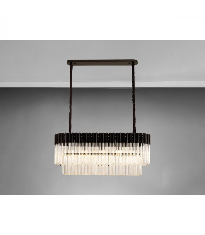 Poland Ceiling Pendant Rectangle 5 Light E14 Matt Black Clear Sculpted Glass Item Weight: 21.2kg-9