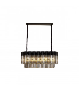 Poland Ceiling Pendant Rectangle 5 Light E14 Matt Black Smoke Sculpted Glass-1