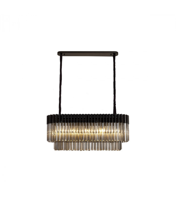 Poland Ceiling Pendant Rectangle 5 Light E14 Matt Black Smoke Sculpted Glass-1