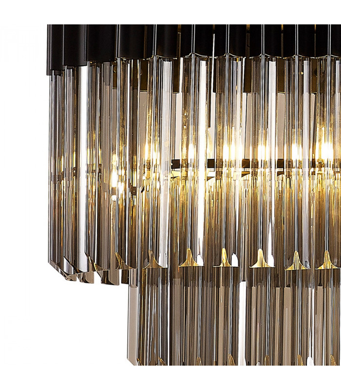 Poland Ceiling Pendant Rectangle 5 Light E14 Matt Black Smoke Sculpted Glass-6
