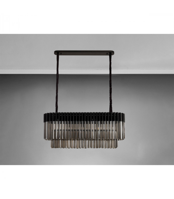 Poland Ceiling Pendant Rectangle 5 Light E14 Matt Black Smoke Sculpted Glass-8