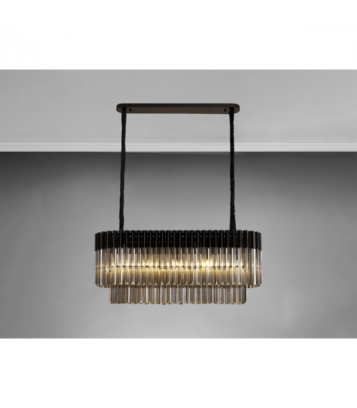Poland Ceiling Pendant Rectangle 5 Light E14 Matt Black Smoke Sculpted Glass-9
