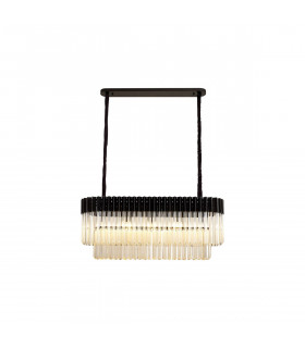Poland Ceiling Pendant Rectangle 5 Light E14 Matt Black Cognac Sculpted Glass-1