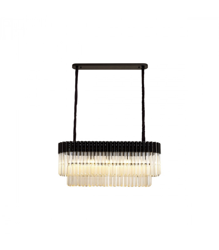 Poland Ceiling Pendant Rectangle 5 Light E14 Matt Black Cognac Sculpted Glass-1