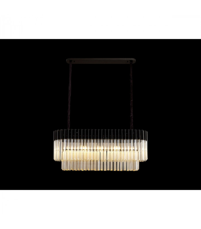 Poland Ceiling Pendant Rectangle 5 Light E14 Matt Black Cognac Sculpted Glass-3