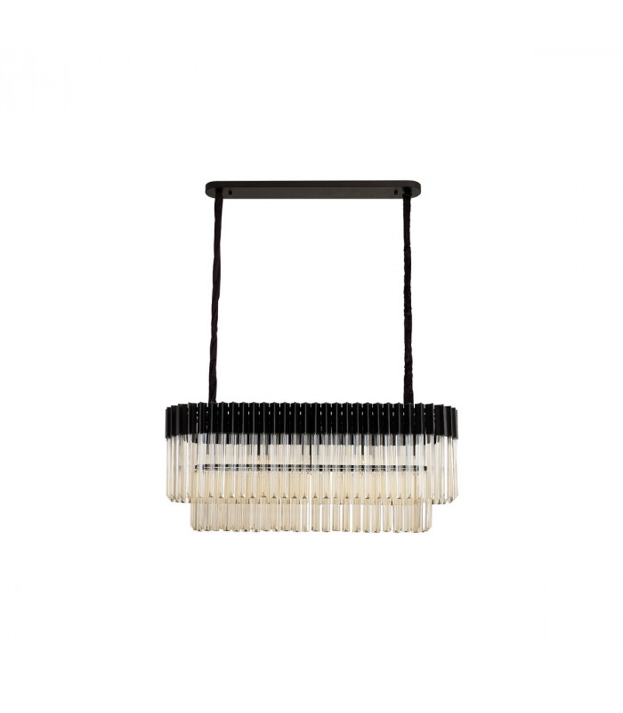 Poland Ceiling Pendant Rectangle 5 Light E14 Matt Black Cognac Sculpted Glass-4