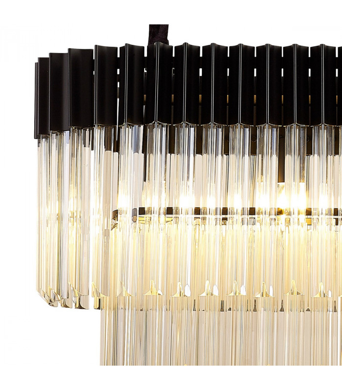 Poland Ceiling Pendant Rectangle 5 Light E14 Matt Black Cognac Sculpted Glass-6