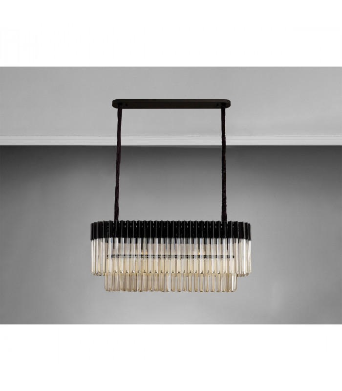 Poland Ceiling Pendant Rectangle 5 Light E14 Matt Black Cognac Sculpted Glass-8