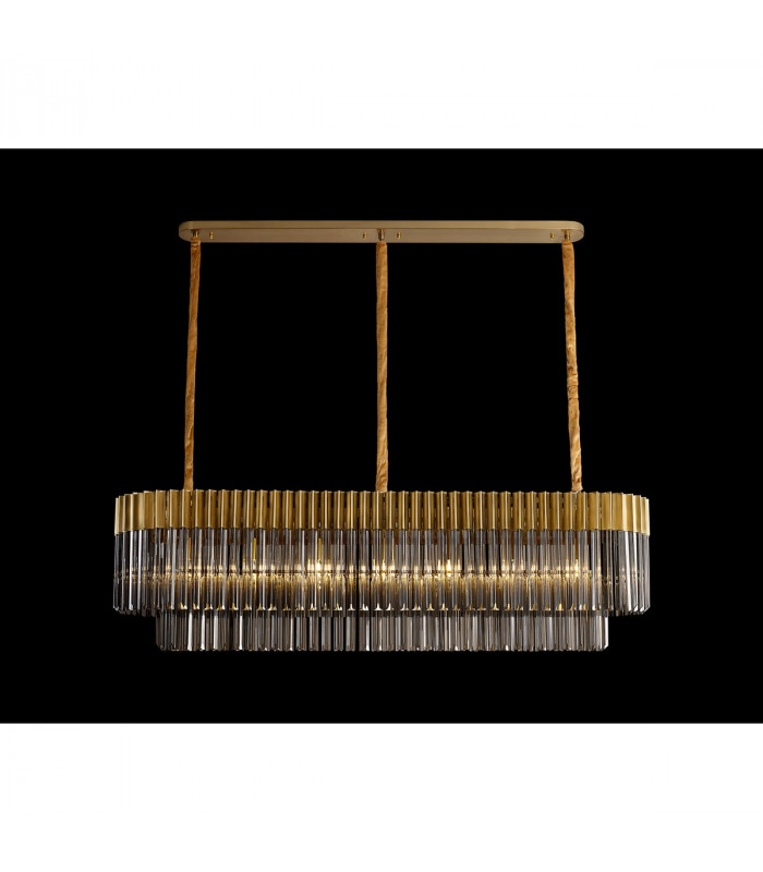 Poland Ceiling Pendant Rectangle 7 Light E14 Brass Smoke Sculpted Glass-3