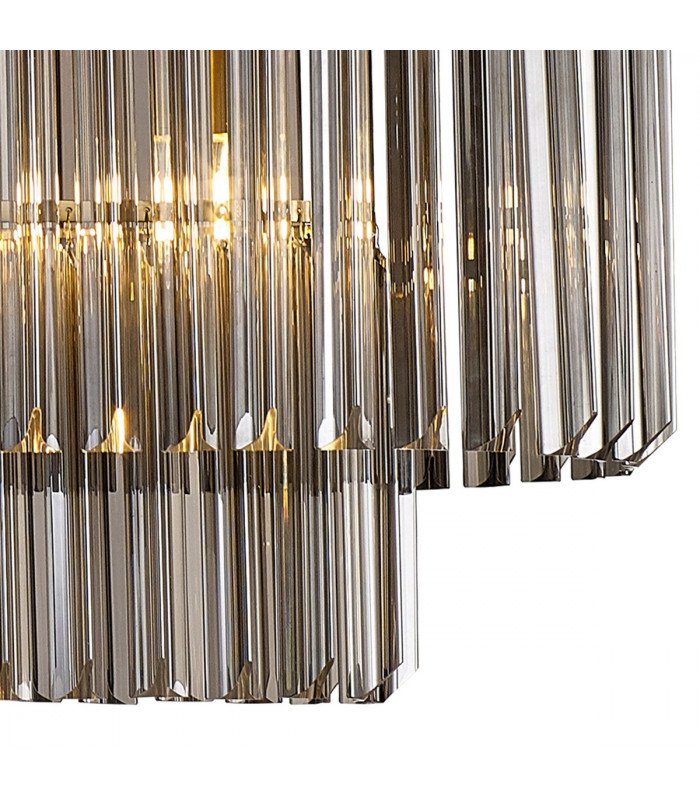 Poland Ceiling Pendant Rectangle 7 Light E14 Brass Smoke Sculpted Glass-8