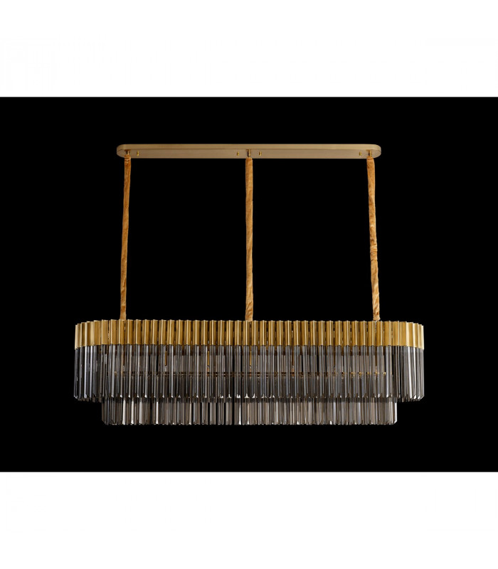 Poland Ceiling Pendant Rectangle 7 Light E14 Brass Smoke Sculpted Glass-9