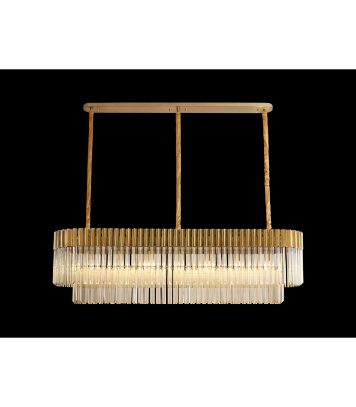 Poland Ceiling Pendant Rectangle 7 Light E14 Brass Cognac Sculpted Glass-3