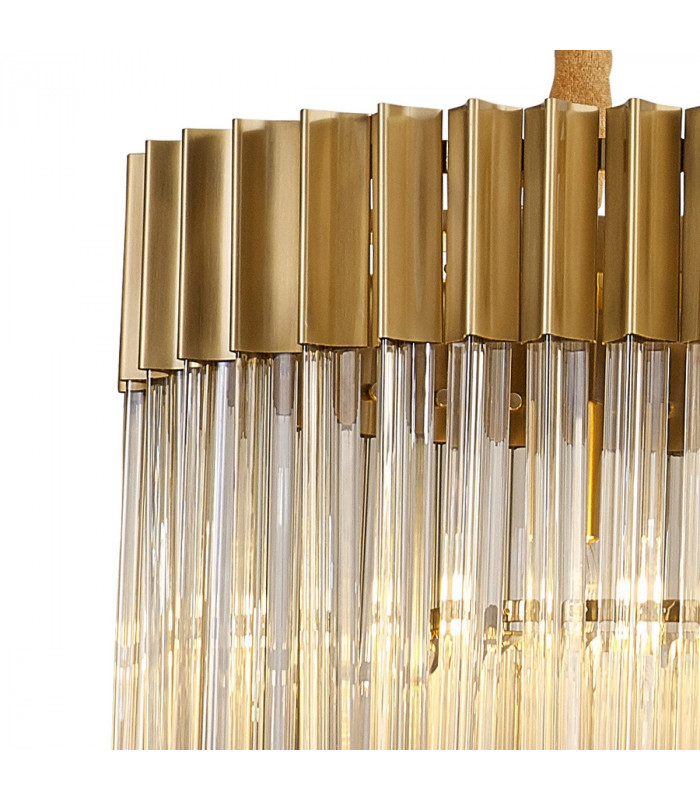 Poland Ceiling Pendant Rectangle 7 Light E14 Brass Cognac Sculpted Glass-6