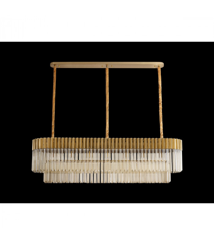 Poland Ceiling Pendant Rectangle 7 Light E14 Brass Cognac Sculpted Glass-9