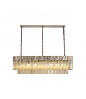 Poland Ceiling Pendant Rectangle 7 Light E14 Polished Nickel Cognac Sculpted Glass-1