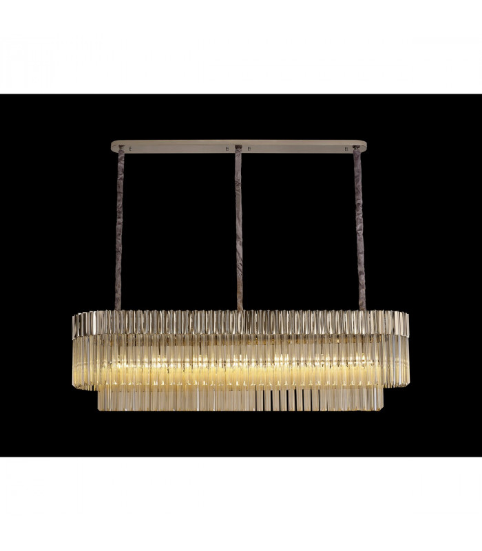Poland Ceiling Pendant Rectangle 7 Light E14 Polished Nickel Cognac Sculpted Glass-3