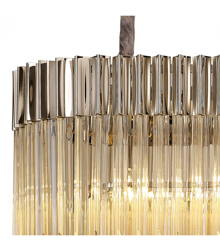 Poland Ceiling Pendant Rectangle 7 Light E14 Polished Nickel Cognac Sculpted Glass-6