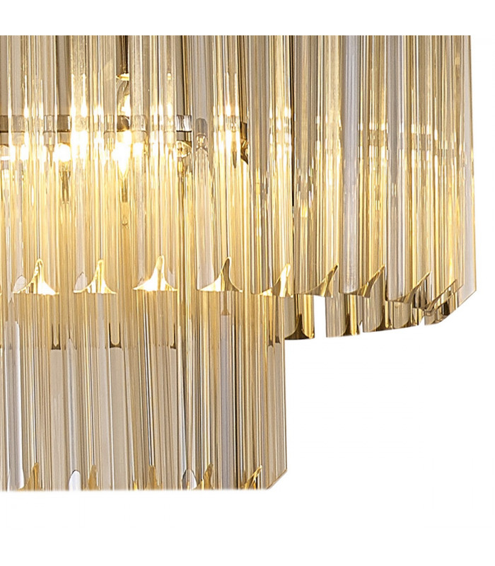 Poland Ceiling Pendant Rectangle 7 Light E14 Polished Nickel Cognac Sculpted Glass-8