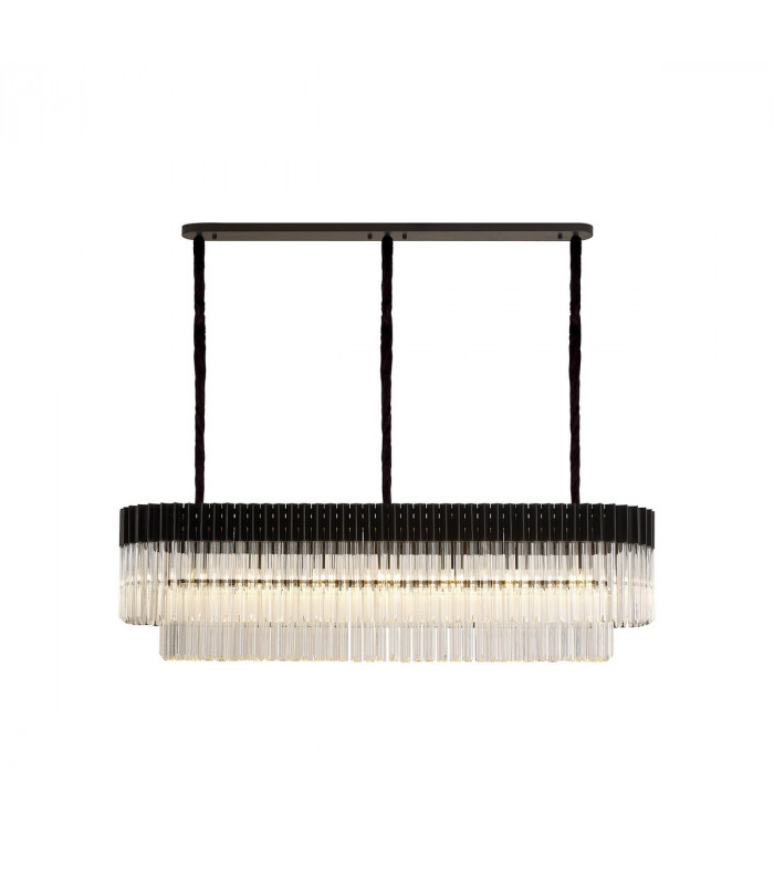 Poland Ceiling Pendant Rectangle 7 Light E14 Matt Black Clear Sculpted Glass Item Weight: 28kg-1