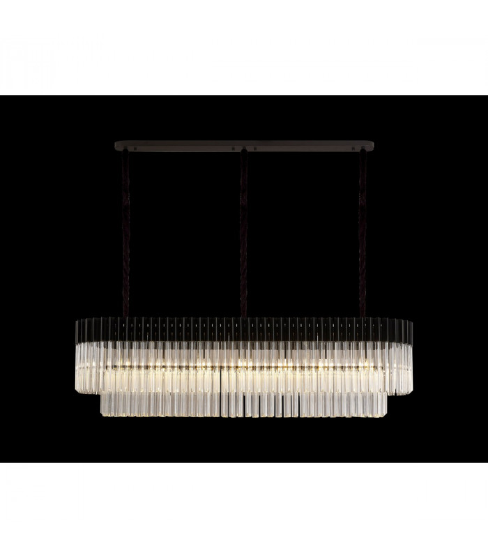 Poland Ceiling Pendant Rectangle 7 Light E14 Matt Black Clear Sculpted Glass Item Weight: 28kg-3