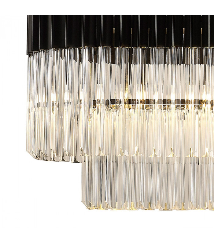 Poland Ceiling Pendant Rectangle 7 Light E14 Matt Black Clear Sculpted Glass Item Weight: 28kg-6