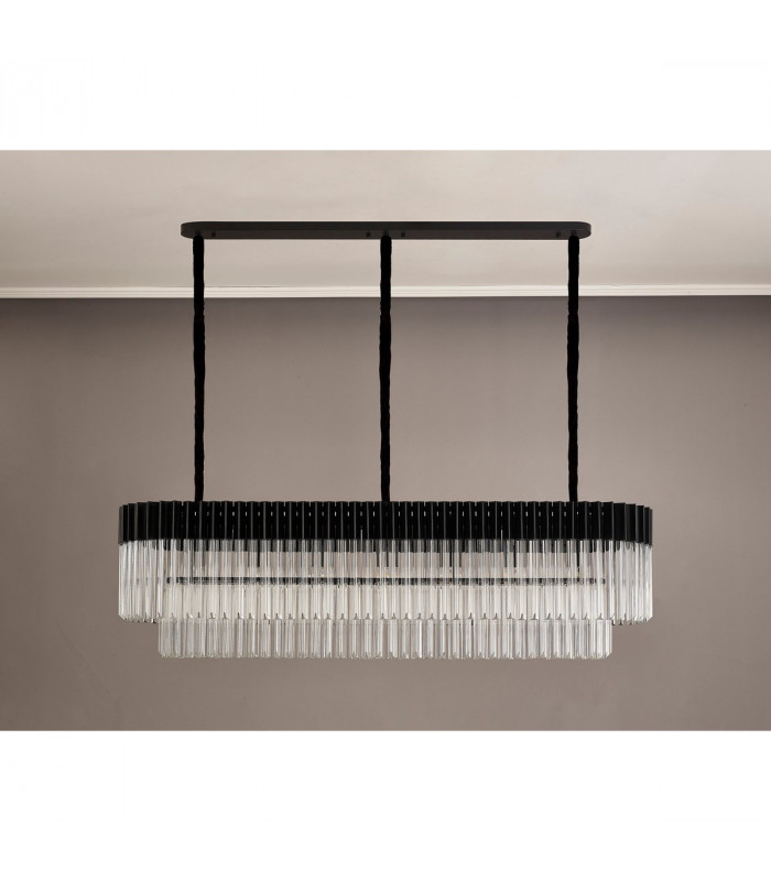 Poland Ceiling Pendant Rectangle 7 Light E14 Matt Black Clear Sculpted Glass Item Weight: 28kg-8