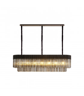 Poland Ceiling Pendant Rectangle 7 Light E14 Matt Black Smoke Sculpted Glass-1