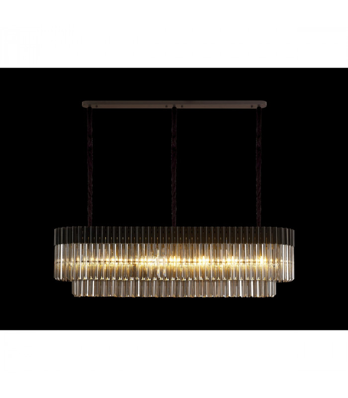Poland Ceiling Pendant Rectangle 7 Light E14 Matt Black Smoke Sculpted Glass-3