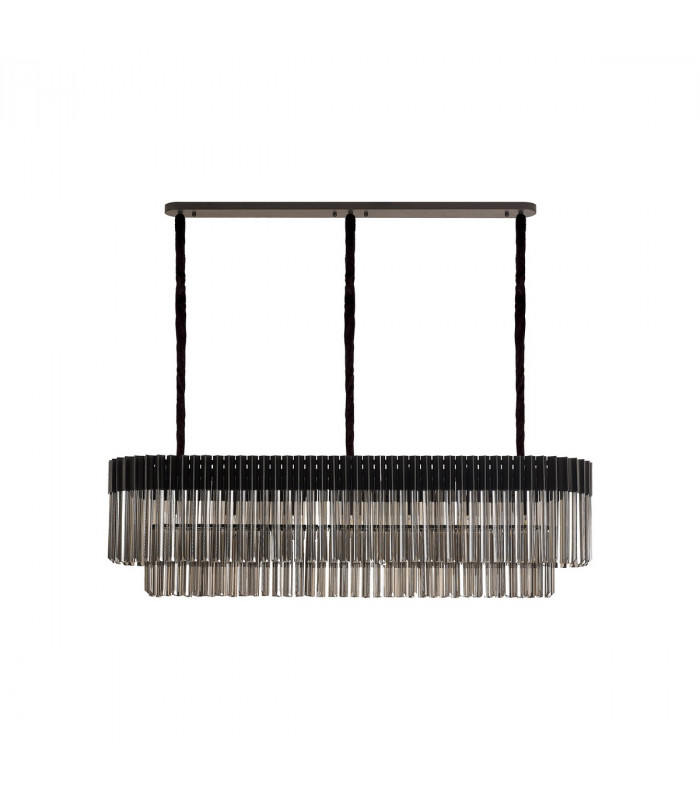 Poland Ceiling Pendant Rectangle 7 Light E14 Matt Black Smoke Sculpted Glass-4
