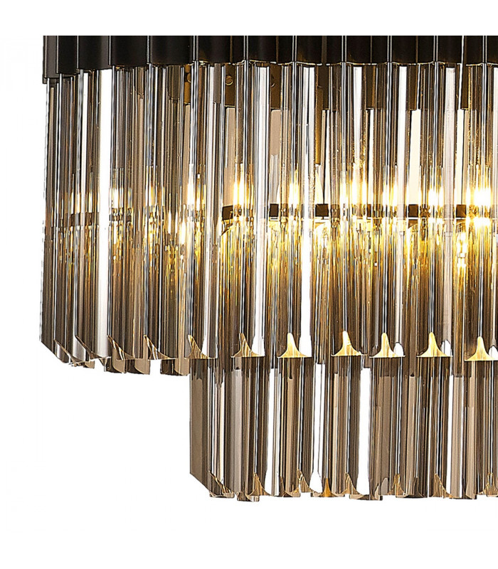 Poland Ceiling Pendant Rectangle 7 Light E14 Matt Black Smoke Sculpted Glass-6