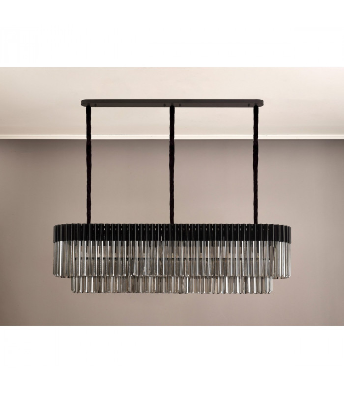 Poland Ceiling Pendant Rectangle 7 Light E14 Matt Black Smoke Sculpted Glass-8