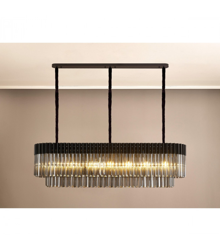 Poland Ceiling Pendant Rectangle 7 Light E14 Matt Black Smoke Sculpted Glass-9