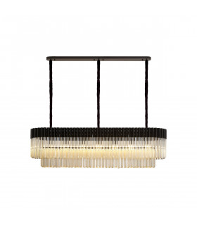 Poland Ceiling Pendant Rectangle 7 Light E14 Matt Black Cognac Sculpted Glass-1