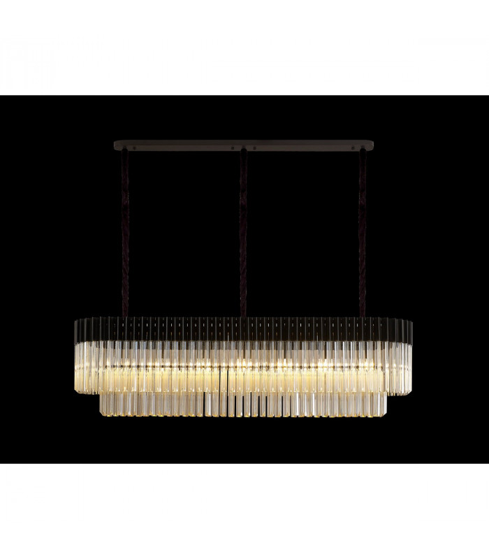 Poland Ceiling Pendant Rectangle 7 Light E14 Matt Black Cognac Sculpted Glass-3