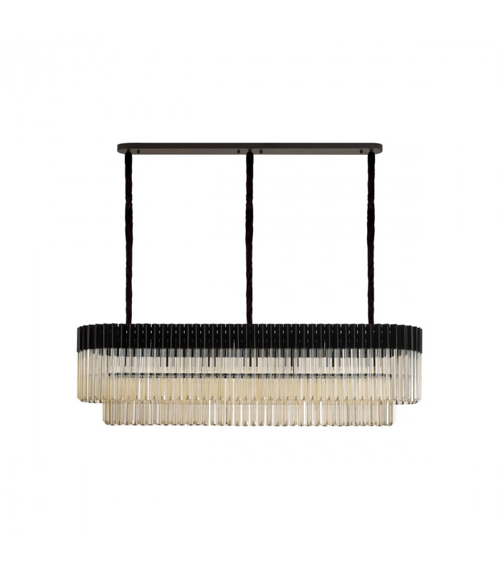 Poland Ceiling Pendant Rectangle 7 Light E14 Matt Black Cognac Sculpted Glass-4