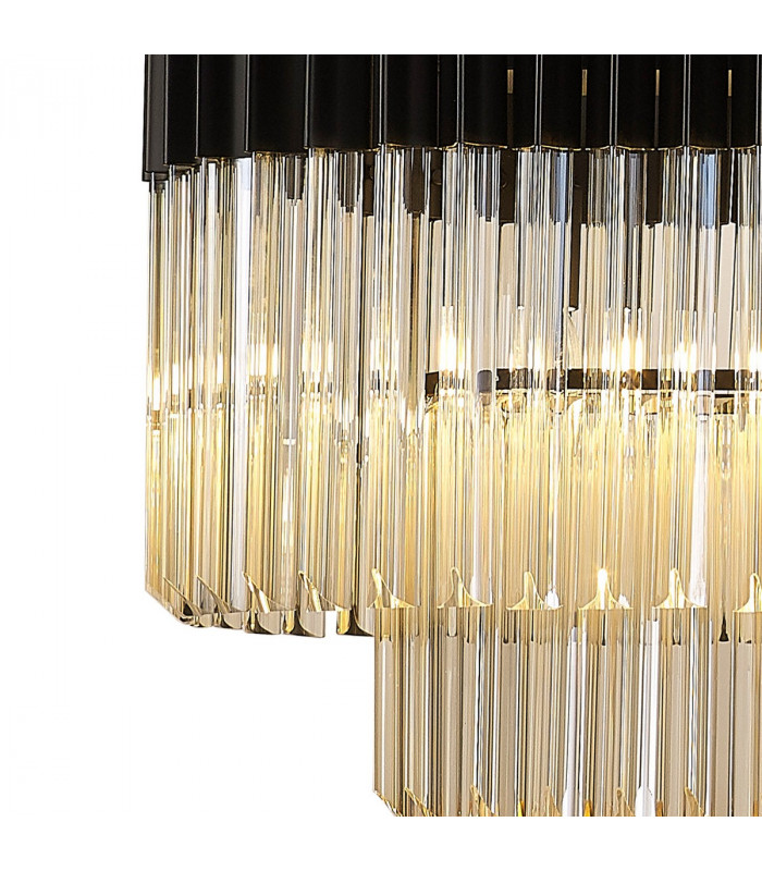 Poland Ceiling Pendant Rectangle 7 Light E14 Matt Black Cognac Sculpted Glass-6