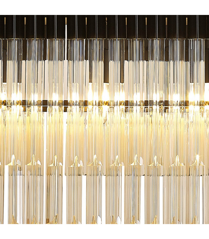 Poland Ceiling Pendant Rectangle 7 Light E14 Matt Black Cognac Sculpted Glass-7