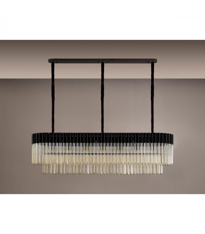 Poland Ceiling Pendant Rectangle 7 Light E14 Matt Black Cognac Sculpted Glass-8