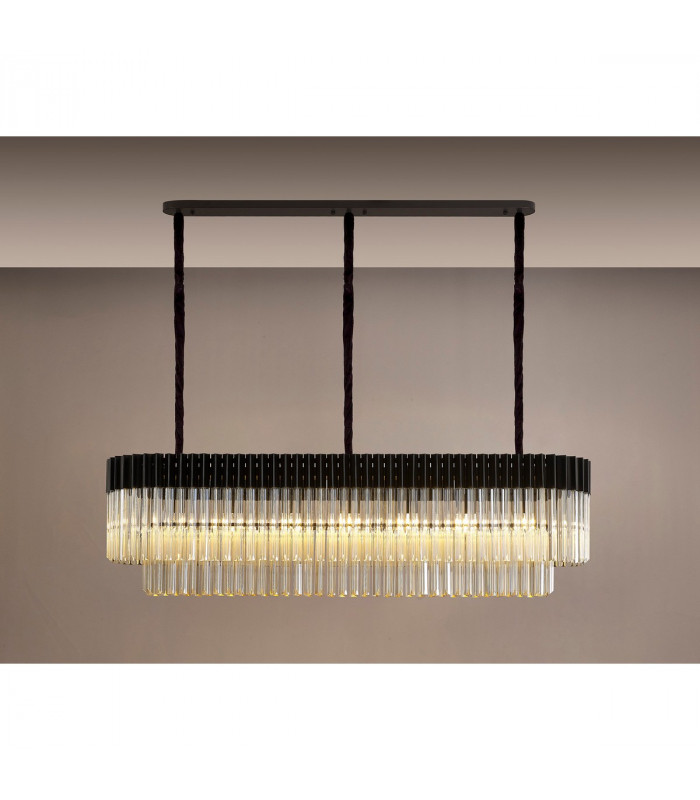 Poland Ceiling Pendant Rectangle 7 Light E14 Matt Black Cognac Sculpted Glass-9