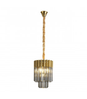 Poland Ceiling Pendant Round 4 Light E14 Brass Smoke Sculpted Glass-1