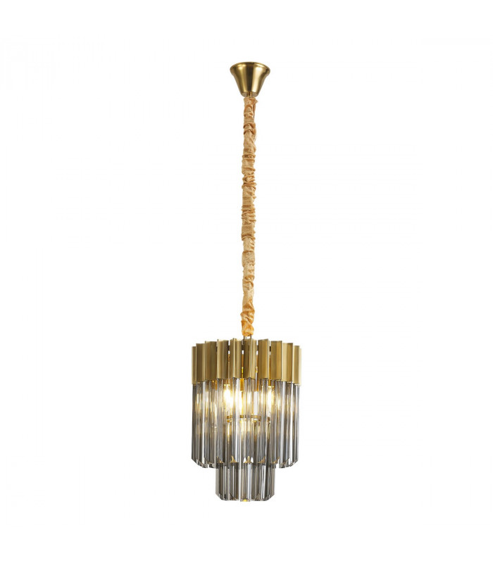 Poland Ceiling Pendant Round 4 Light E14 Brass Smoke Sculpted Glass-1