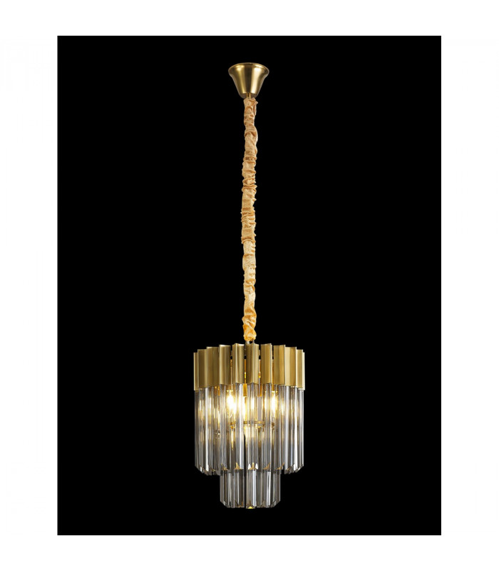 Poland Ceiling Pendant Round 4 Light E14 Brass Smoke Sculpted Glass-3