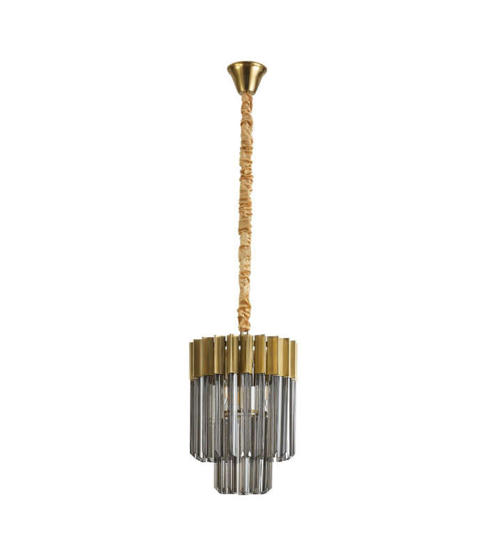 Poland Ceiling Pendant Round 4 Light E14 Brass Smoke Sculpted Glass-4