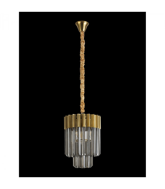 Poland Ceiling Pendant Round 4 Light E14 Brass Smoke Sculpted Glass-7