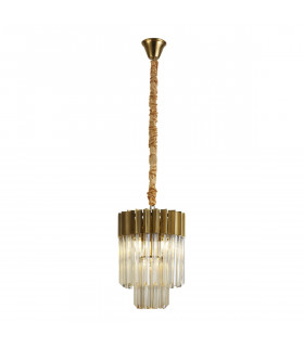 Poland Ceiling Pendant Round 4 Light E14 Brass Cognac Sculpted Glass-1